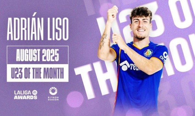 3场攻入3球，赫塔费前锋利索当选西甲8月最佳U23球员